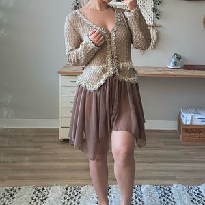 Zba Brown Sheer Lace Blouse/ dress